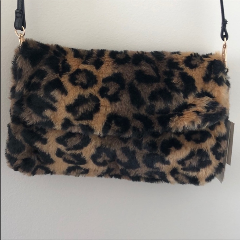 Fun Leopard Print Faux Fur Crossbody/Clutch NWT